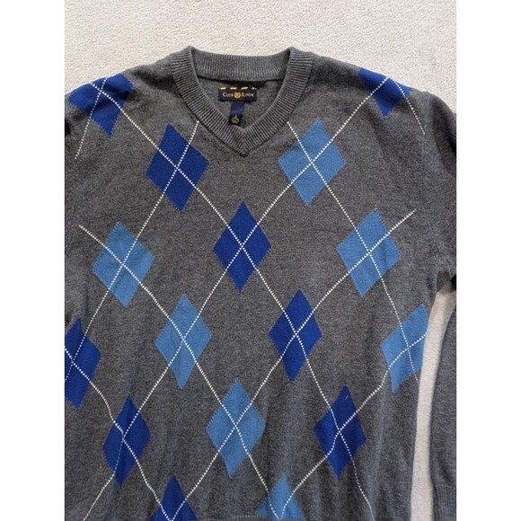 Club Room Sweater Mens L Colorful Argyle V Neck Preppy Grandpa Large - Picture 6 of 14